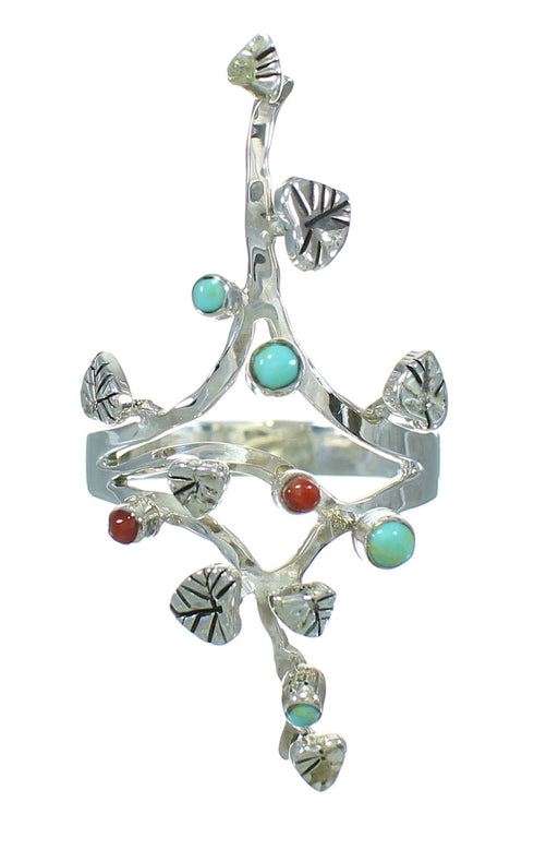Southwestern Sterling Silver Coral And Turquoise Jewelry Ring Size 8-3/4 WX82770